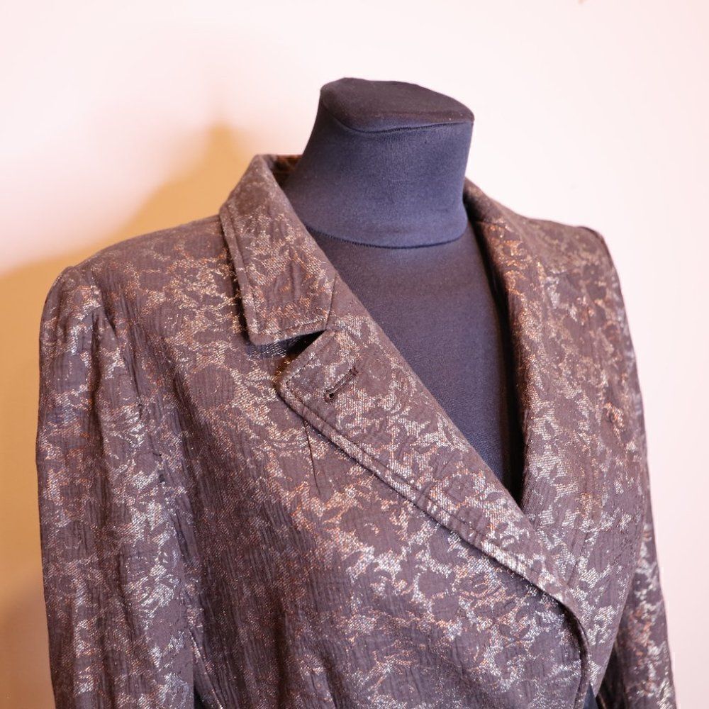 Dries Van Noten Brocade Floral Silk Blend Metallic Wrap/Tie Blazer Sz 8 - Picture 4 of 8